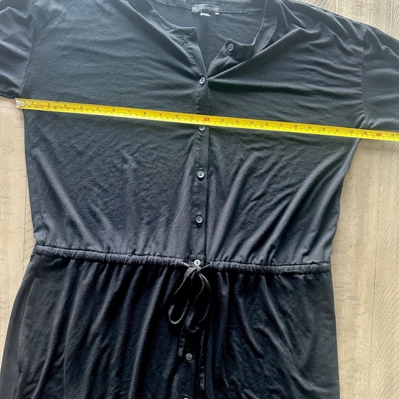 Eileen Fisher Black Jersey Button-Front Drawstring Waist Dress Large​​ - Picture 11 of 14
